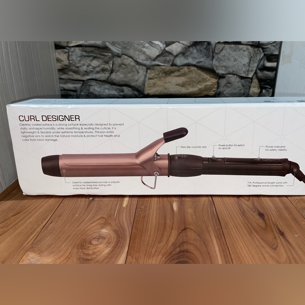 GEM CURL DESIGNER 1 1/4" Ceramic Curling Iron‎ Pink Rose gold black 7 Ft Cord.